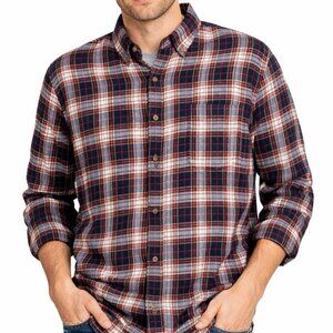 Croft & Barrow Mens XL Plaid Flannel Shirt Navy Red 100% Cotton Button Up Cabin